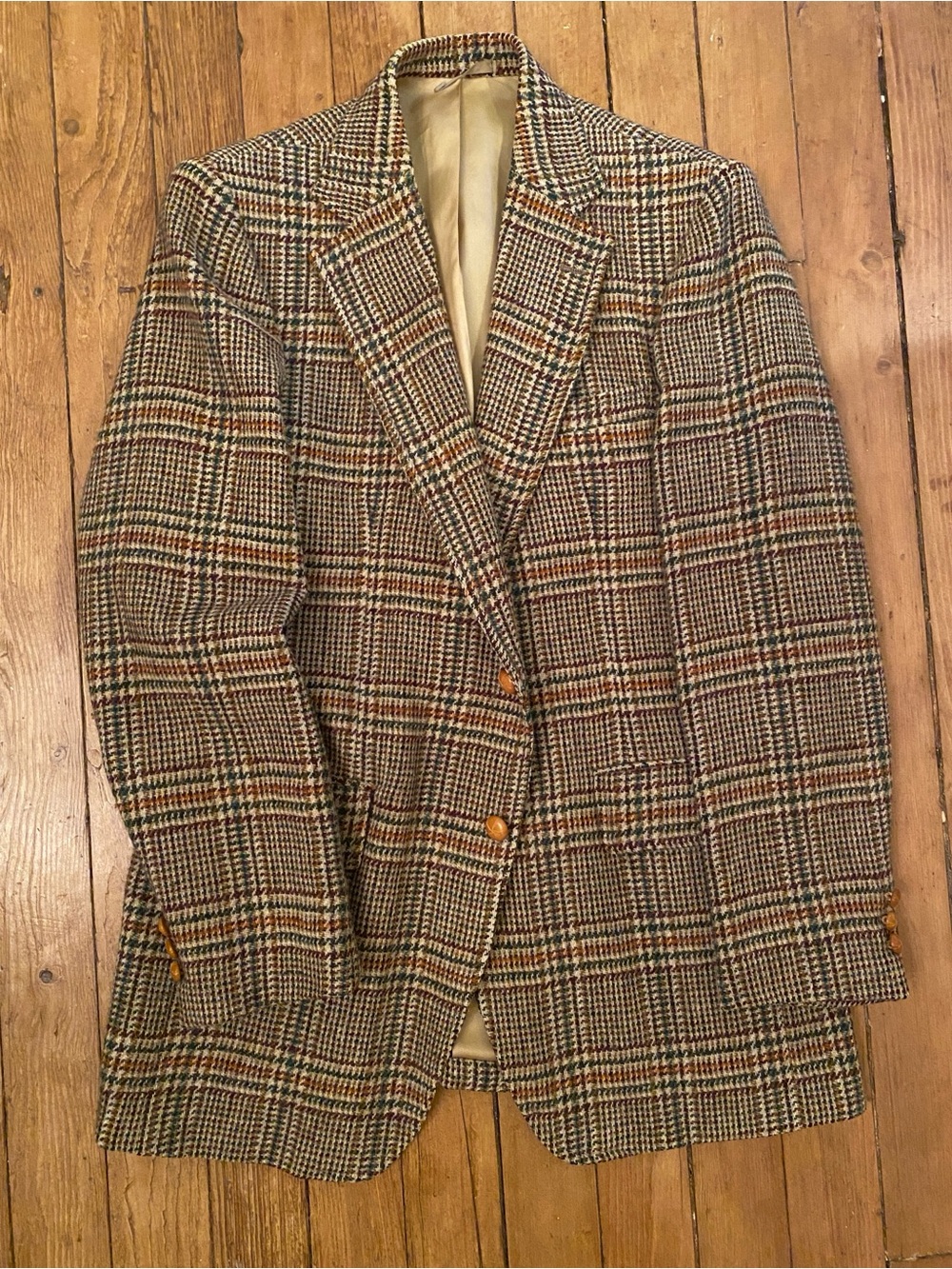 Classic Men's Plaid Harris tweed Wool Blazer in Tan, brown, orange